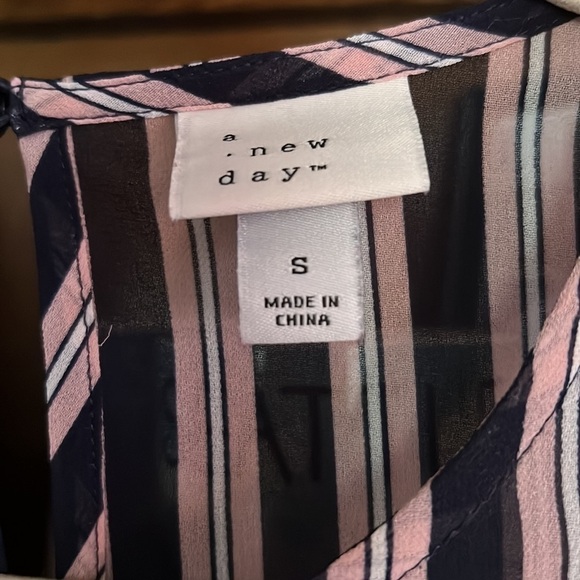 A NEW DAY Pink/Black/White Striped Long Sleeve Sheer Top, Size Small, EUC. - Picture 3 of 6